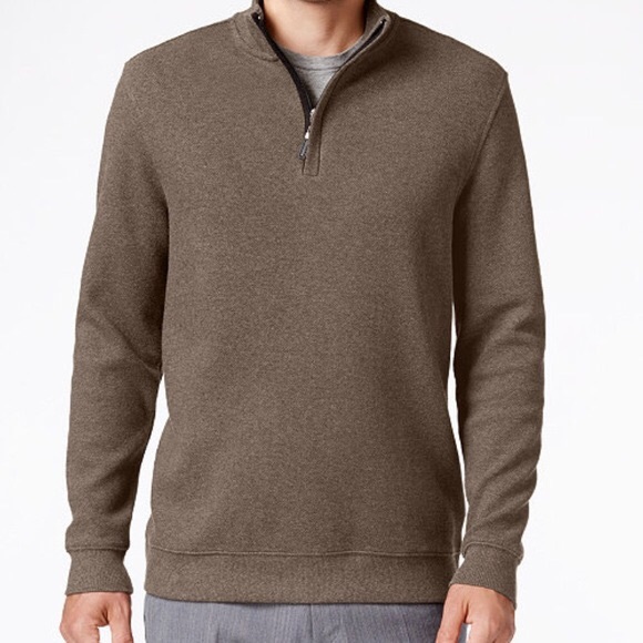 TASSO ELBA Mens Quarter Zip Sweater Brown Large